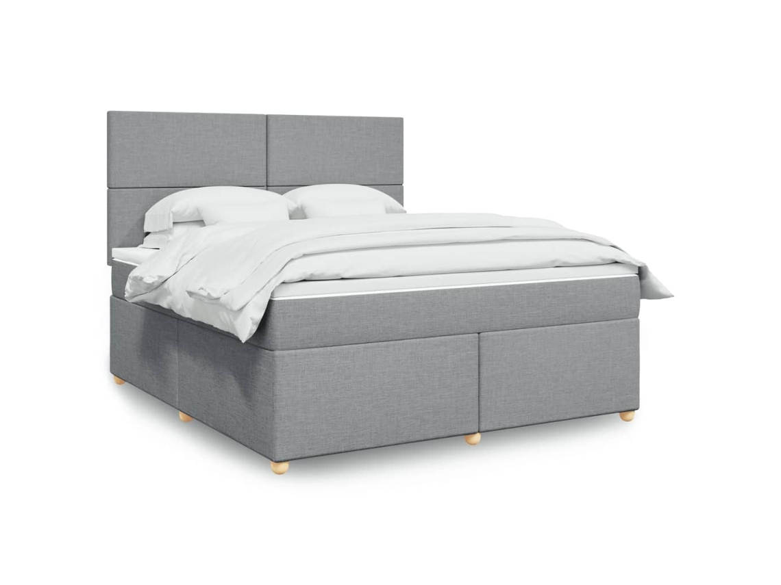 Cama Box Spring Con Colchón Tela Gris Claro 180x200 Cm