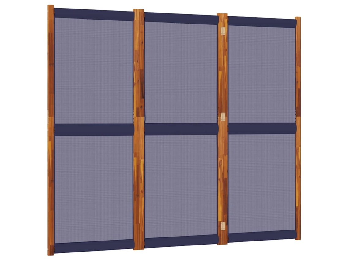 Biombo separador de ambientes, 3 paneles, 210 x 180 cm, Textilene azul y madera, Dec030761