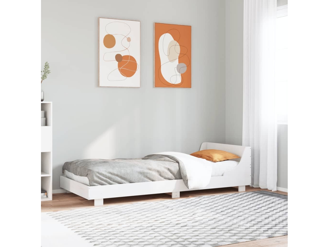 Estructura De Cama Sin Colchón Madera Maciza Blanca 90x190 Cm
