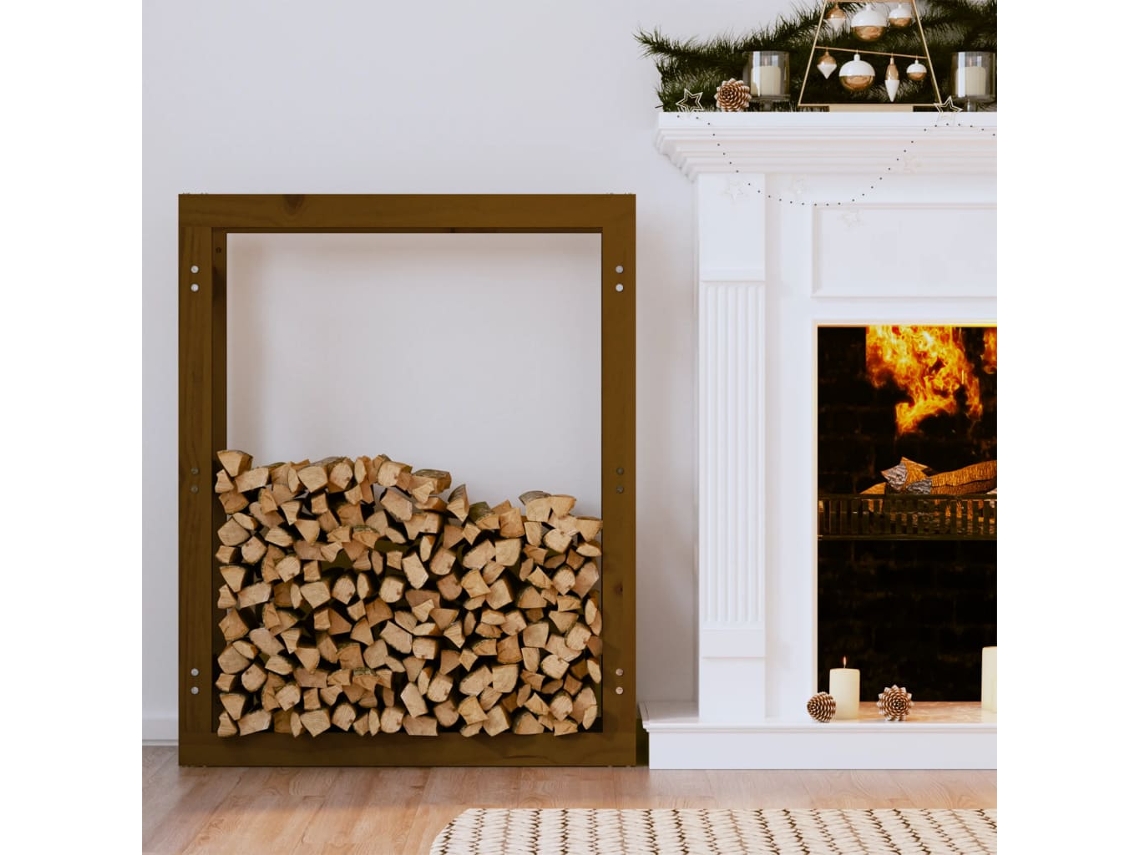 Estante para leña | Leñero de pino macizo color miel (80 x 25 x 100 cm) WSD725105 Lovely Home