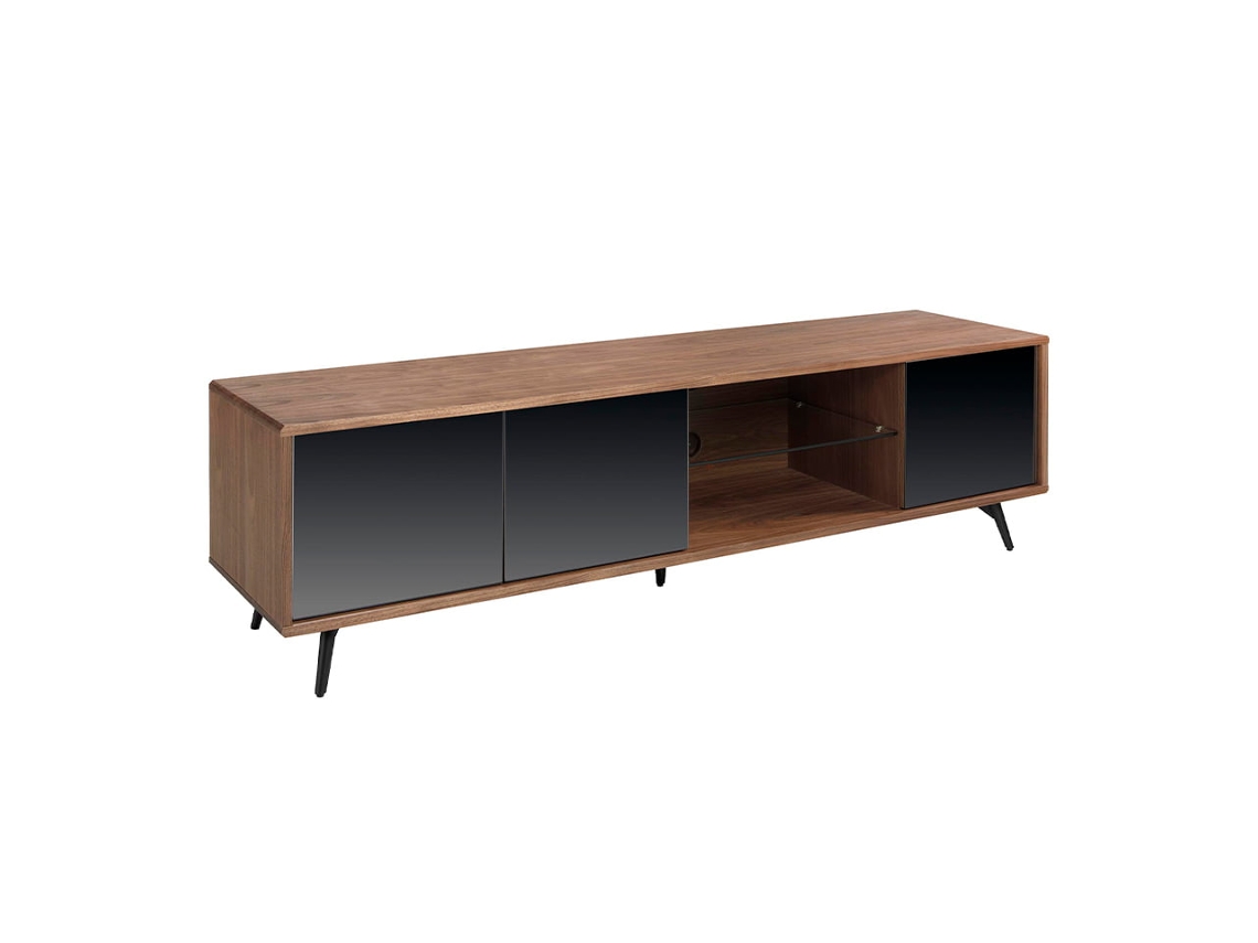 Mueble TV nogal y cristal negro efecto espejo ANGEL CERDA 180 x 45 x 50