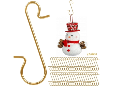 120 ganchos en S de acero inoxidable reutilizables pequeños para árbol de Navidad, para colgar bolas de Navidad (dorado)