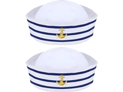 Gorro De Capitán De Yate Azul Con Rayas Blancas Acessório De Disfarce Para Adultos E Adolescentes 2 Peças