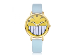 Reloj Analógico De Cuero Pu Con Movimiento De Cuarzo Dial Redondo Azul Cielo
