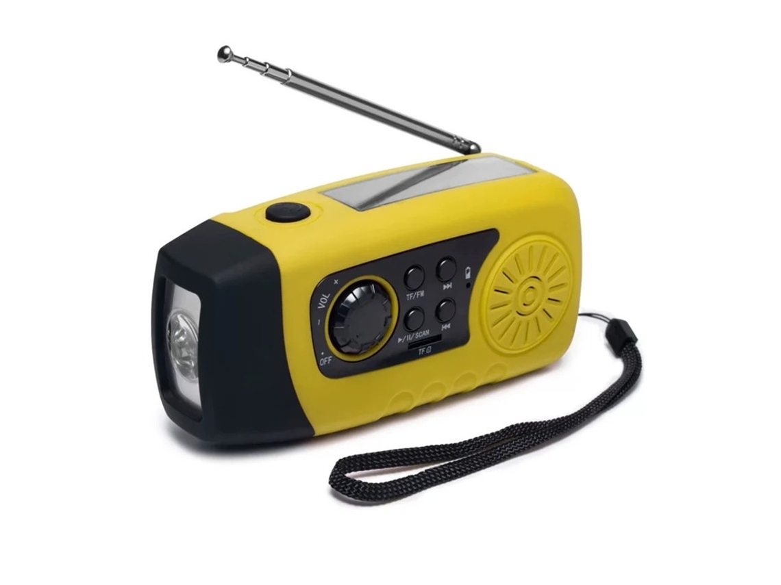 Radio solar de emergencia FM de 2000 mAh con manivela, linterna y cable USB Yizhood (amarilla)
