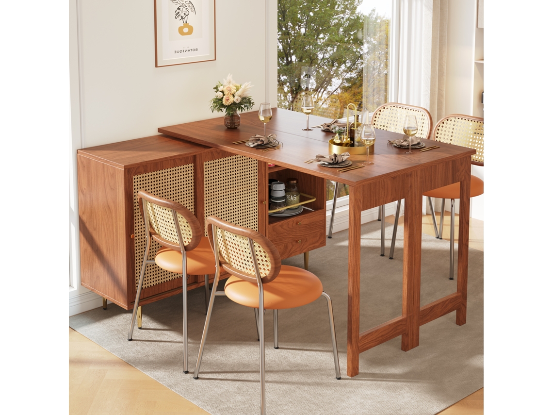 Buffet, Mueble Bar Giratorio Extensible en MDF con Varios Compartimentos Marrón Mobrio