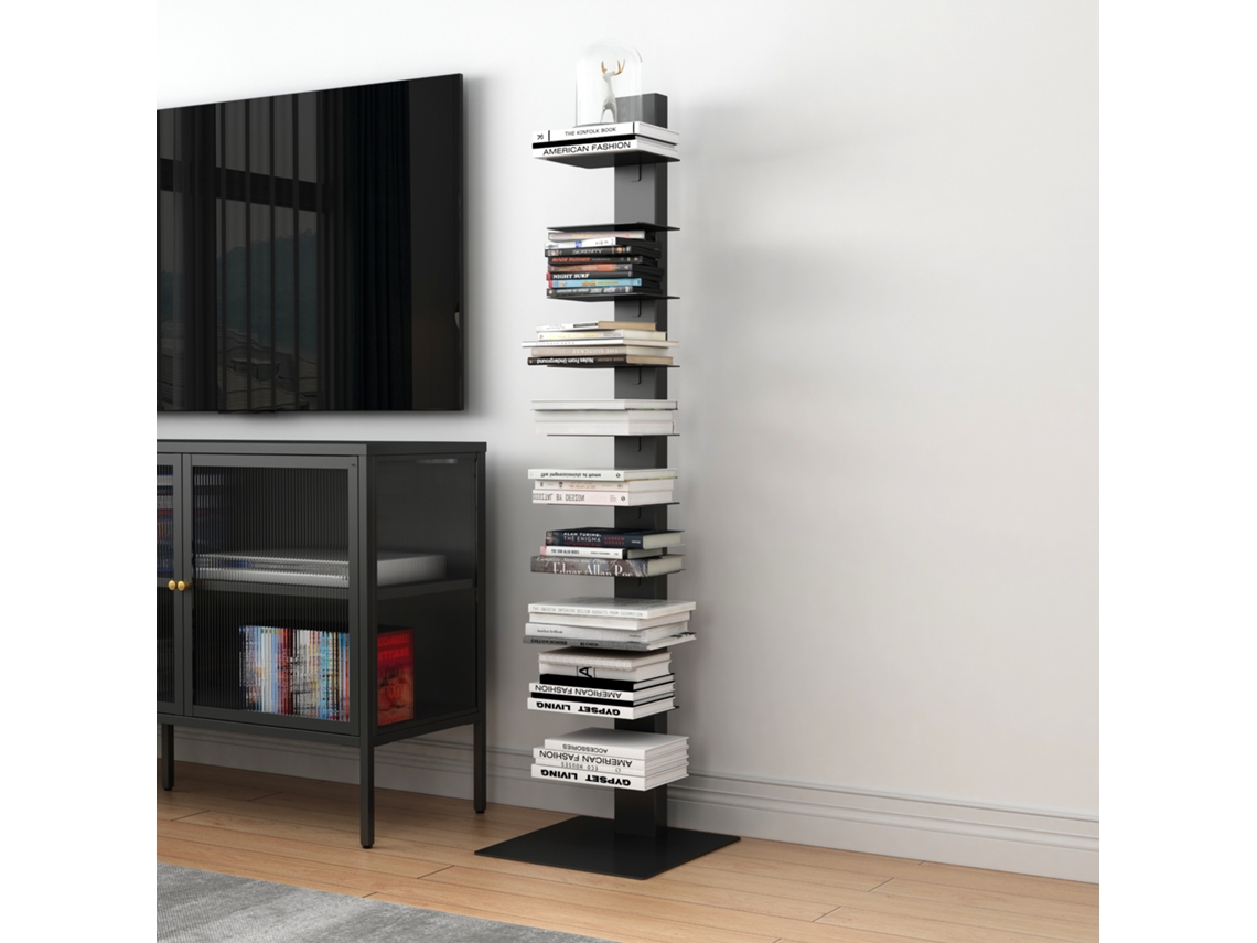 Librería Eksjö con 10 estantes para CDs DVDs acero 150 x 39 x 39 cm Negro mate [EN.CASA]