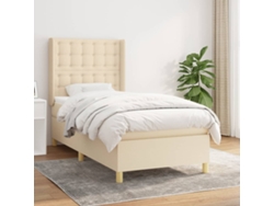 Cama Box Spring Con Colchón Tela Color Crema 100x200 Cm