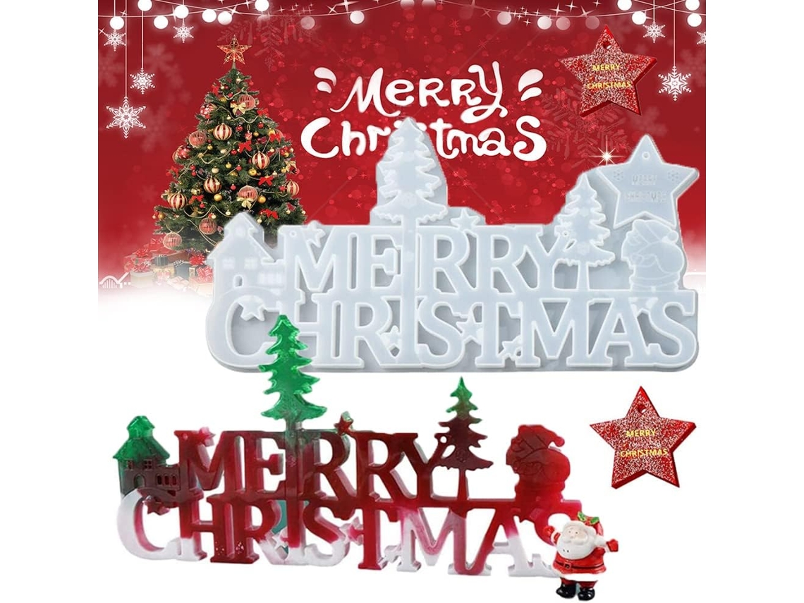 Moldes de resina navideña, moldes de silicona epoxi, árbol de Navidad, estrella, Papá Noel, para joyería y adornos