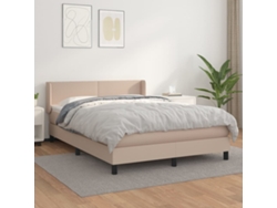 Cama Box Spring Con Colchón Cuero Sintético Capuchino 140x200cm