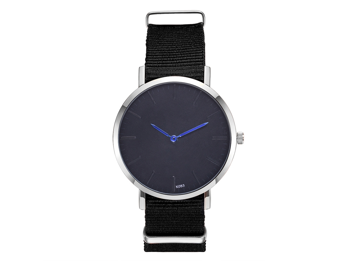 Reloj De Pulsera De Nailon Para Hombre, Diseño Sencillo, Esfera Redonda, Movimiento De Cuarzo Negro.