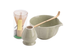 Juego de té Matcha con batidor de bambú, soporte para cuchara y cuenco esmaltado para una auténtica ceremonia japonesa.