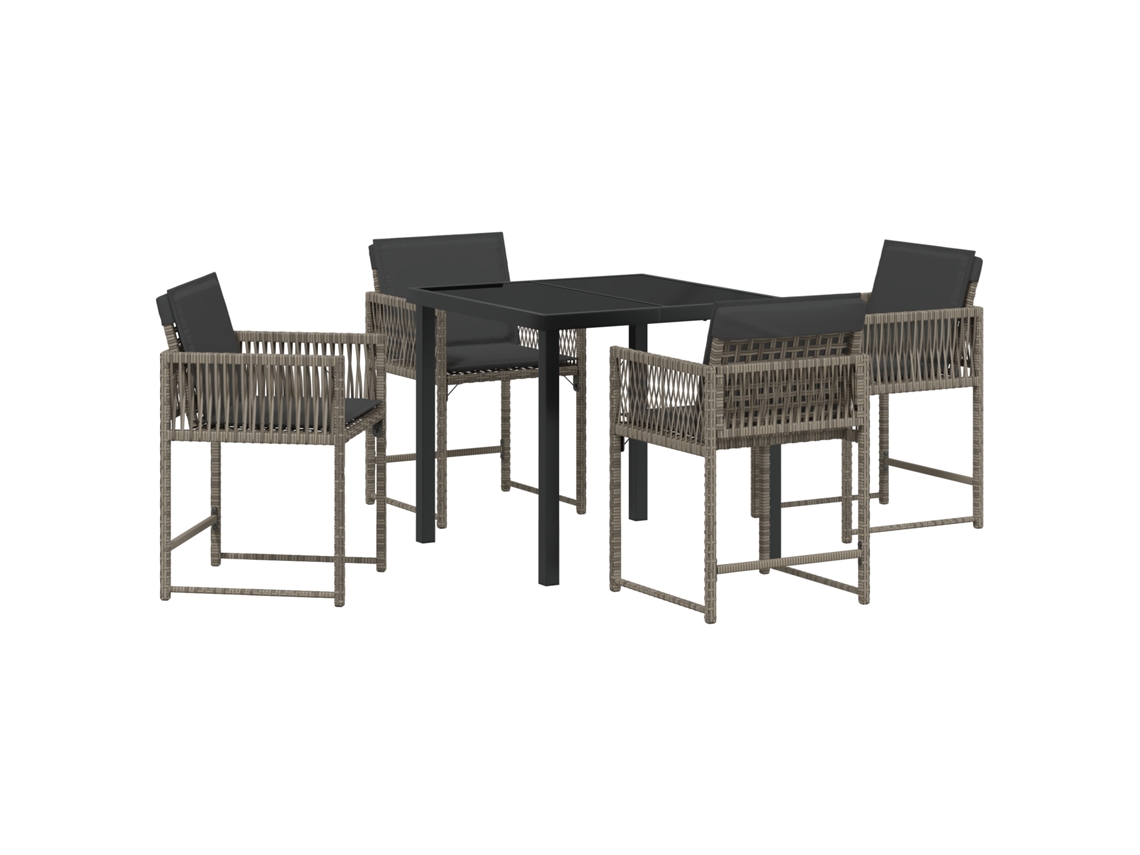 Conjunto de comedor de jardín Vidaxl de 5 piezas con cojines en mimbre polimérico gris