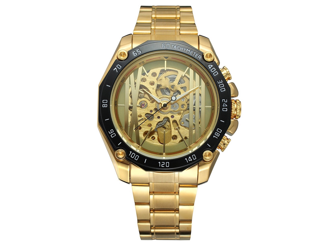 Reloj Automático De Acero Inoxidable Para Hombre Forsining Con Esfera Dorada Y Brazalete De Acero Inoxidable.