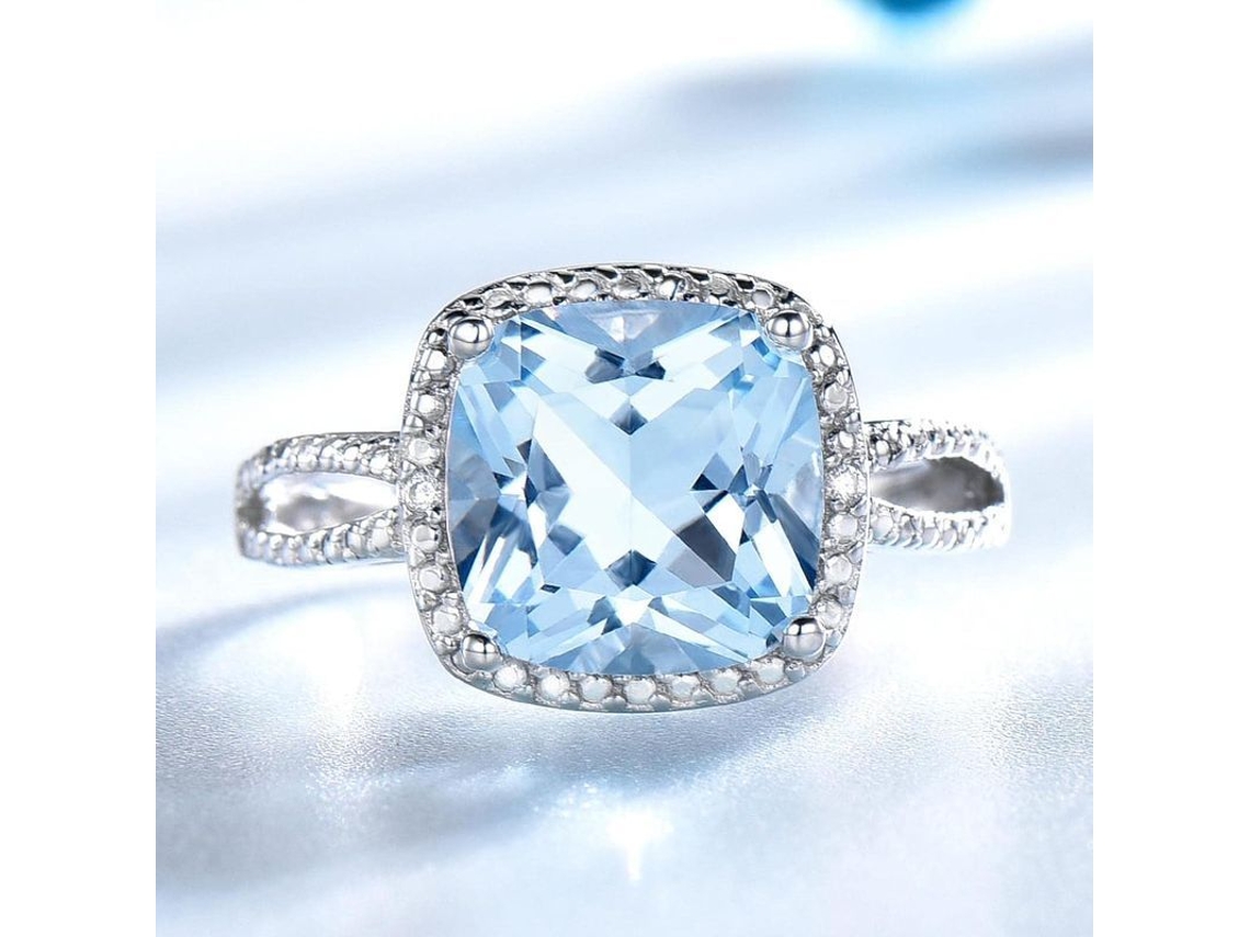 2026-anillos De Topacio Azul Cielo Y Aguamarina De Plata 925 Para Mujer Con Diseño Romántico