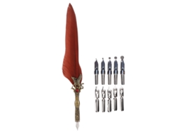 Pluma De Pluma Arte Retro Grabada Pluma De Inmersión De Acero Inoxidable Para Regalo Firma Decoración De Mesa Marrón Rojo