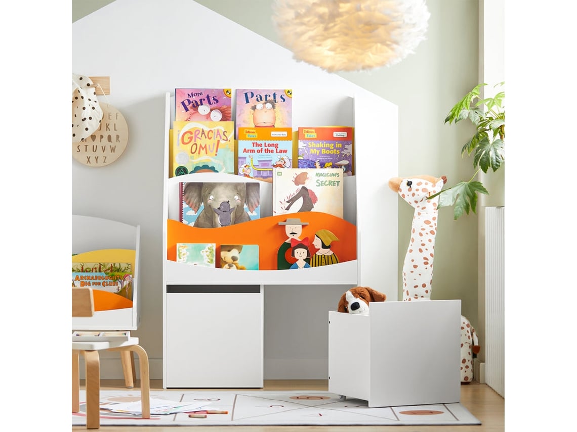 Librería Infantil para niños SoBuy KMB65-W con 4 Estantes y 2 Cajas con  Ruedas Blanco 72 x 33 x 113 cm