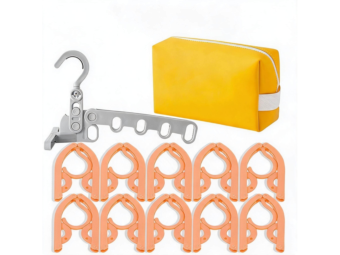 Set Perchas Chrui Plegables Viaje 10 Perchas + Percha 5 Agujeros + Bolsa (amarillo)