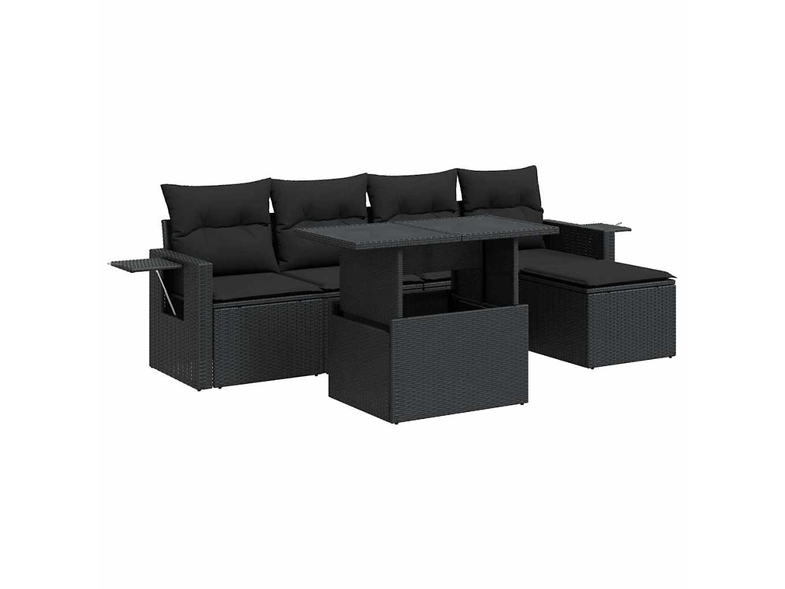 Maison Exclusive - Set De Sofás De Jardín 6 Piezas Y Cojines Ratán Sintético Negro