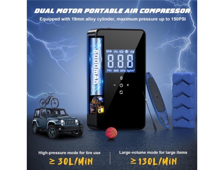 Inflador de neumáticos de doble motor Compresor de aire portátil, velocidad de inflado 3 veces más rápida Bomba de aire todo en uno con detección d...