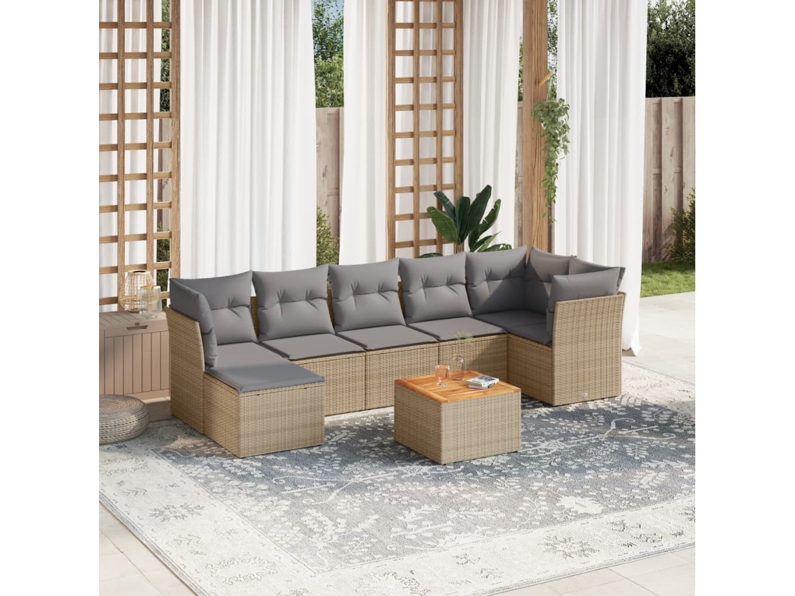 Conjunto de sofá de jardín de 8 piezas con cojines, mimbre beige mixto, DKD Home Decor