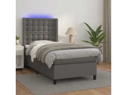 Cama Box Spring Y Colchón Led Cuero Sintético Gris 90x190 Cm