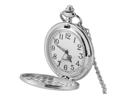Reloj De Bolsillo Analógico Clásico De Cuarzo Con Cadena Plateada Y Superficie Lisa.
