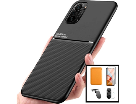 Kit Carcasa, Protector Cristal 5D, Película Trasera Y Soporte Xiaomi Poco F3 Phonecare Magnetic Lux L Safe Driving Laranja Naranja
