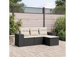 Conjunto de sofá de jardín de 4 piezas con cojines, mimbre sintético negro, Dkd Home Decor