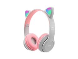 Orejas De Gato Se Iluminan Auriculares Dibujos Animados Estudiantes Niños Auriculares Inalámbricos Plegables Gris