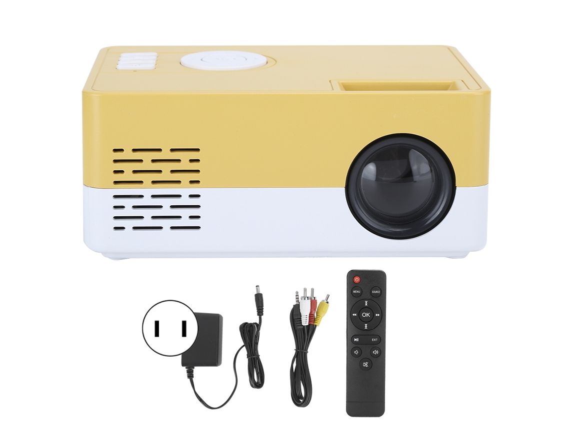Mini projetor Mali LED Smart 1080p Full HD para home theater, portátil, amarelo e branco, com plugue US 100/240V.