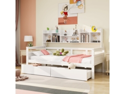 Sofá Cama Infantil Blanco De 90x200 Cm Con Cajones Y Estantes.