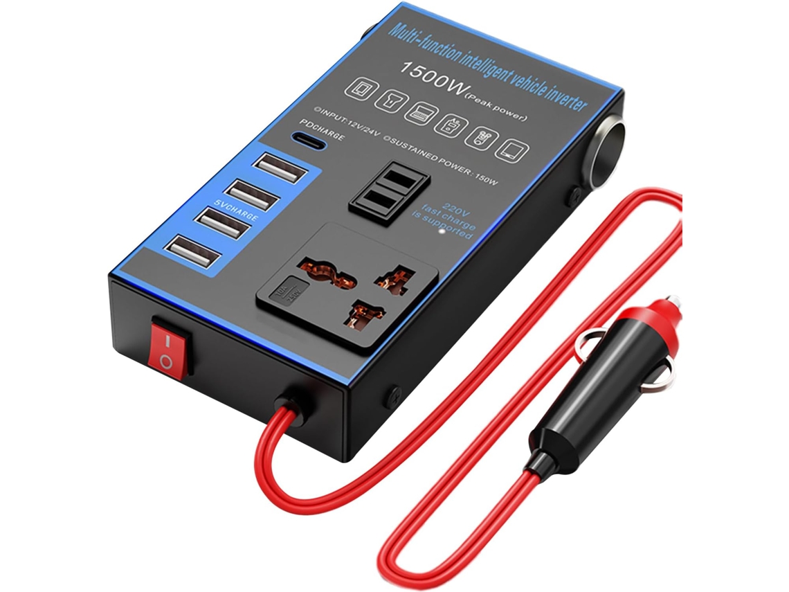 Convertidor De Corriente Para Coche De 1500 W, Cargador Usb Con Puertos Pd | Enchufe De Salida