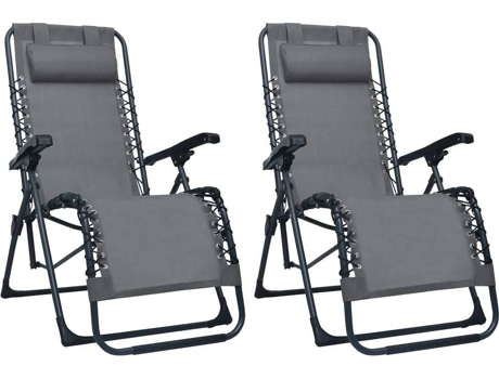 Conjunto 2 Tumbona VIDAXL Gris Tela (61x88x107.5 cm)