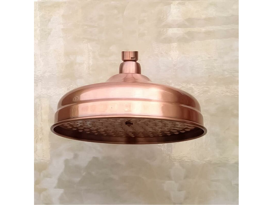 Ducha Cobre 20cm (8"), Alta Presión, Fija, Ángulo Ajustable, Dorada