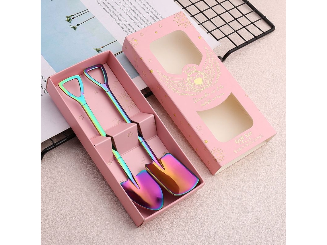 Cucharas de acero inoxidable Rebe con forma de cuchara sopera, 2 unidades para té, café, postre, ensalada, regalo, arcoíris