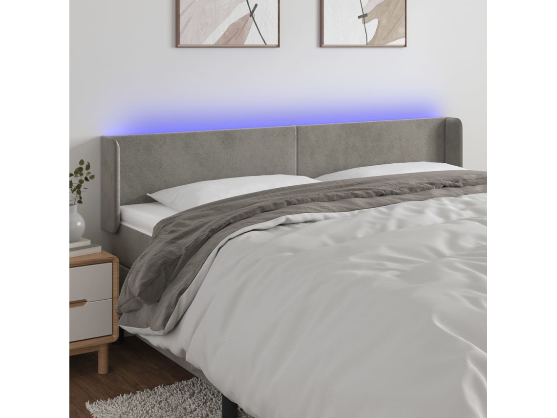 Cabecero Con Led De Terciopelo Gris Claro 203x16x78/88 Cm