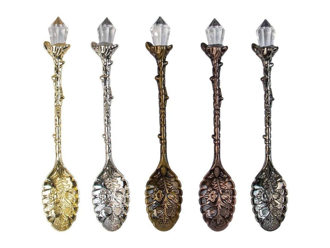 2026da-cucharillas De Aleación Antigua Con Cristal Retro Para Café Té Postre Helado Decorativas 5 Piezas