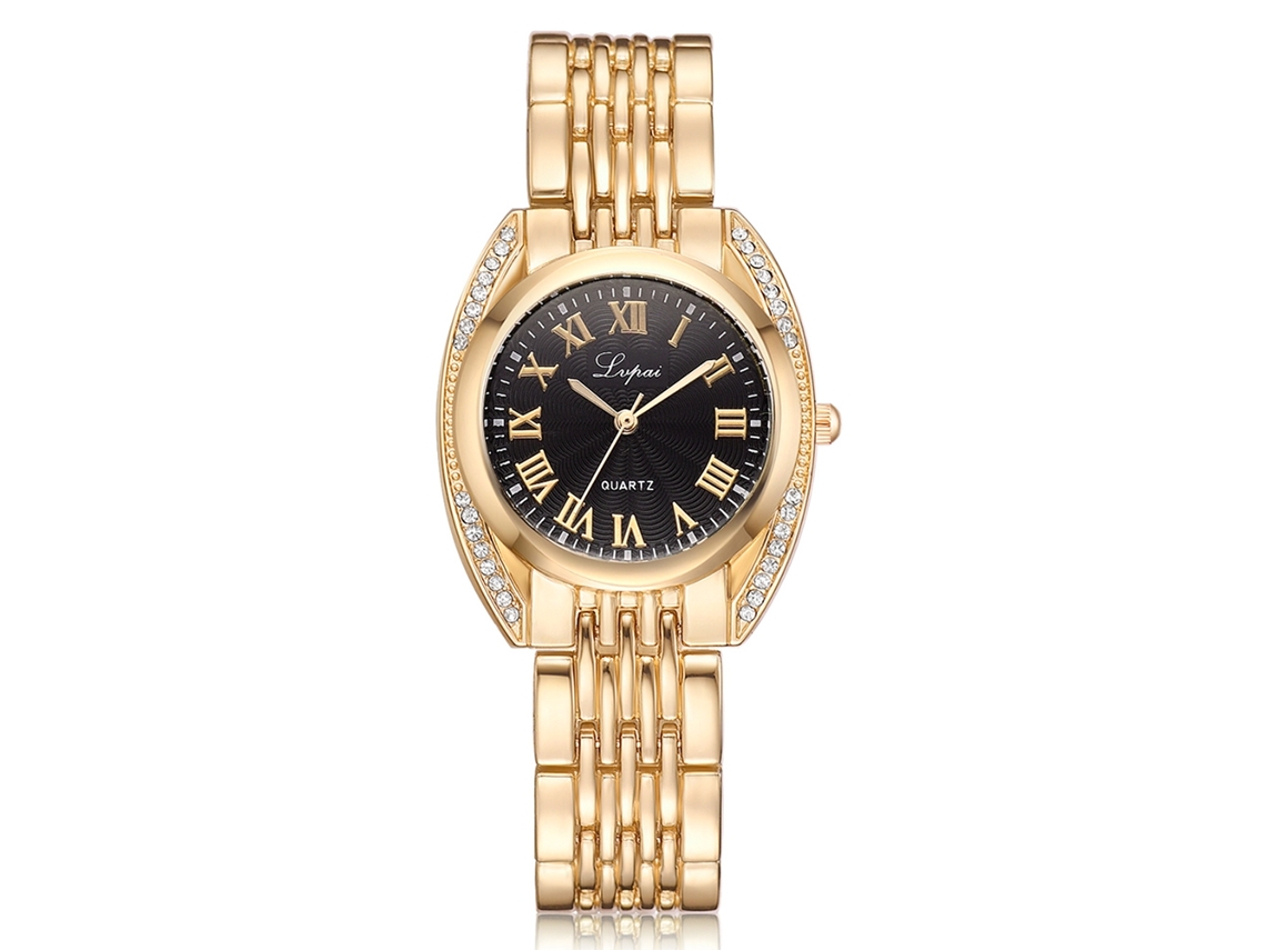 Reloj De Cuarzo Para Mujer Lvpai Con Números Romanos Y Brazalete De Aleación Con Diamantes De Imitación.