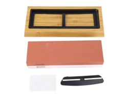 Piedra de afilar cuchillos, grano 3000/8000, doble cara, base de madera con mango angular, para uso en la cocina, sin marca.