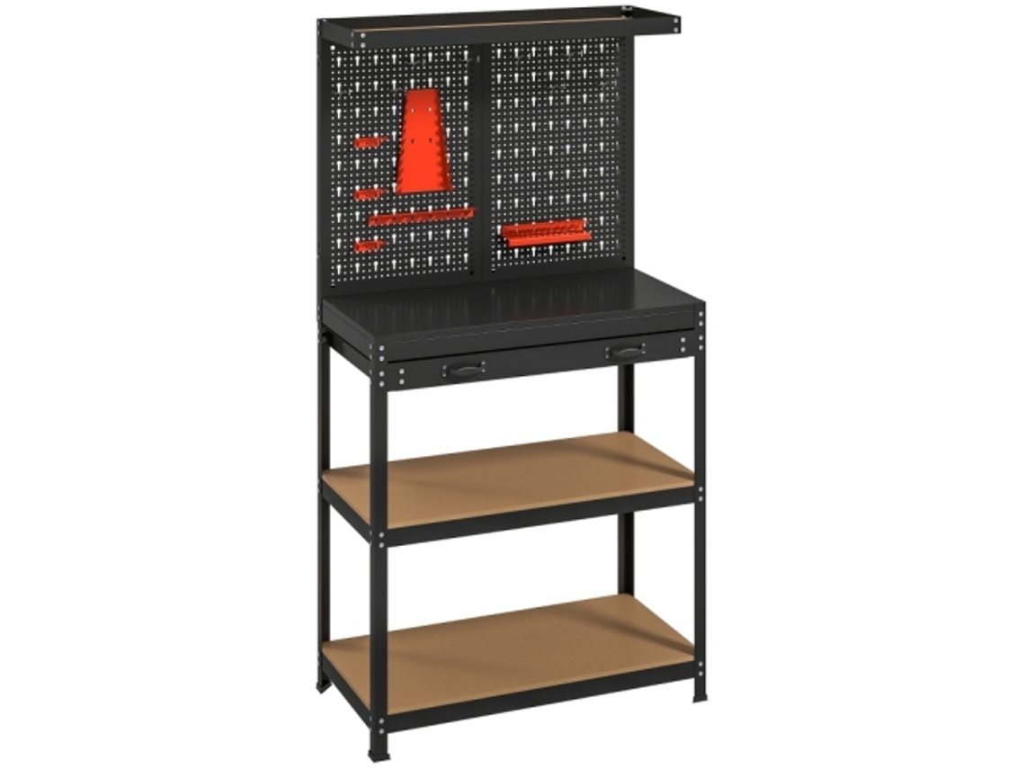 Mesa de taller 80x40,5x155cm Panel perforado Cajón 2 estantes Ziwei Store