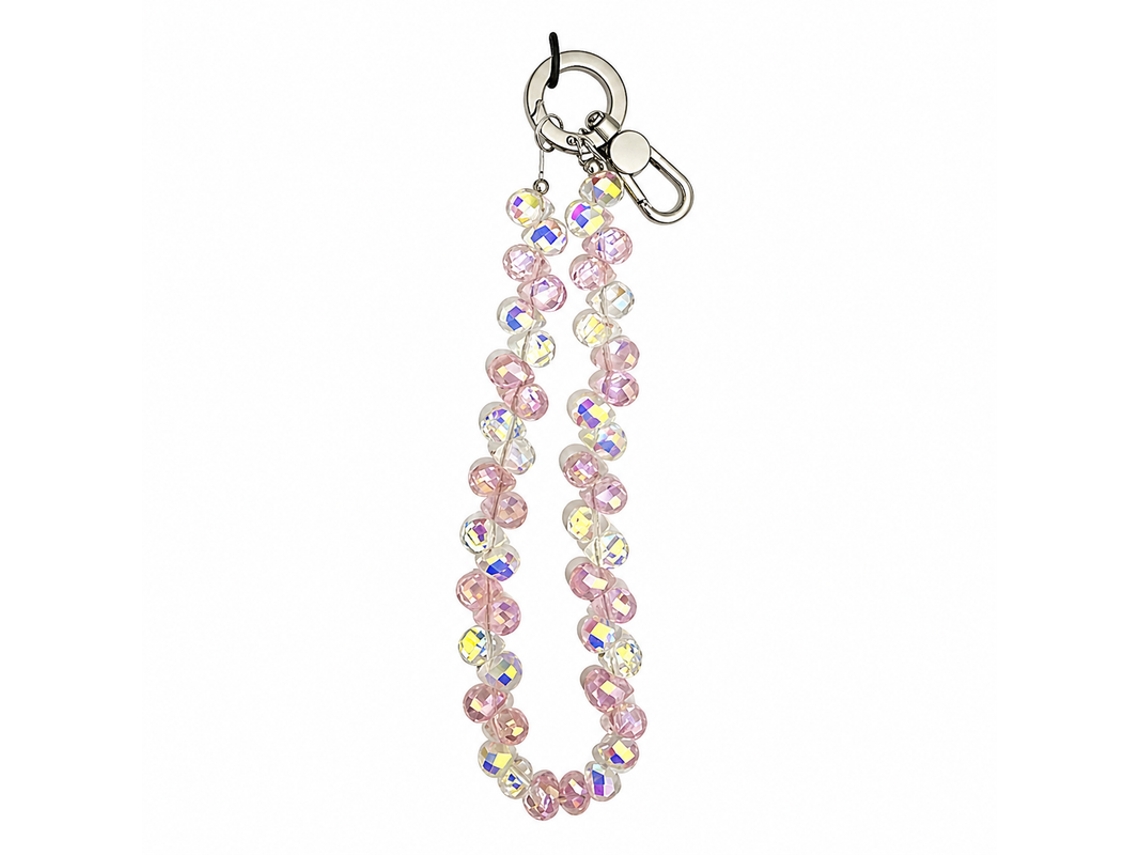 Cordão Para Telemóvel Com Contas Decorativas E Mosquetão Metálico Skyhe Sj001 Rosa Diamante