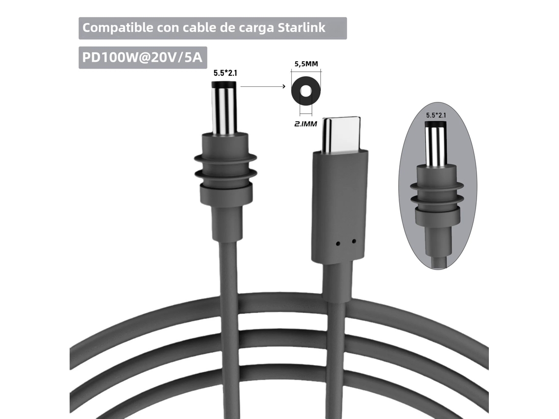 Cable mini USB C a D para Starlink Space X (2/3/5 m), resistente al agua, con protección contra sobrecargas y cortocircuitos. Cable mini USB C a CC Vayotoy.