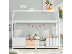 Cama de cabina de 90 x 200 cm en madera maciza con protección anticaídas, estilo blanco