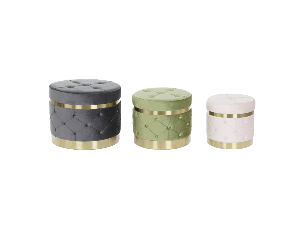 Set 3 Reposapies Poliester Mdf Terciopelo 60x60x47cm