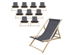 10x Silla De Playa Ecd Germany Antracita Madera De Pino Tejido Impermeable Carga 20kg