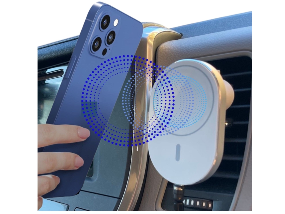 Cargador Montagem Carro Magsafe Qi Sem Car Ventilador para iPhone 15/12 YIZHOOD Blanco