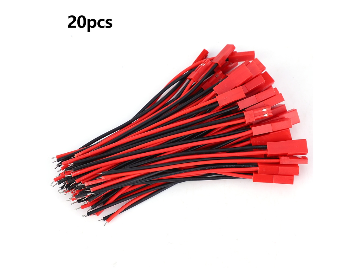 Conectores JST 2P macho Hembra, 20 pares, Cavo 22AWG para baterías Lipo de juguetes RC