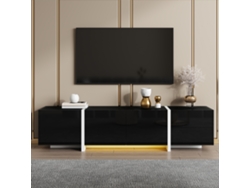 Mueble Para Tv, 170x30x39 Cm, Puertas Brillantes, 3 Puertas, 1 Cajón, 1 Bandeja, Led, Paso De Cables, Negro