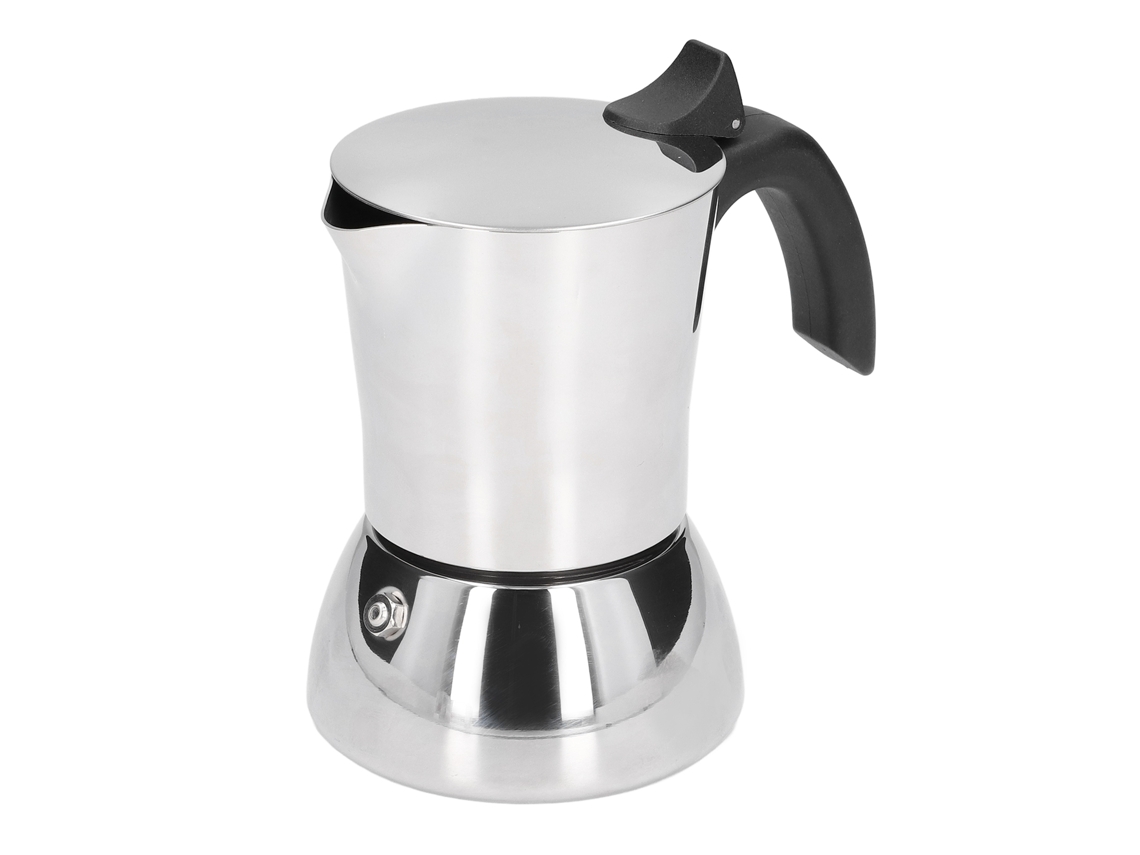 Cafetera Moka de acero inoxidable de grado alimenticio, compacta, portátil, práctica y económica para preparar café en casa.